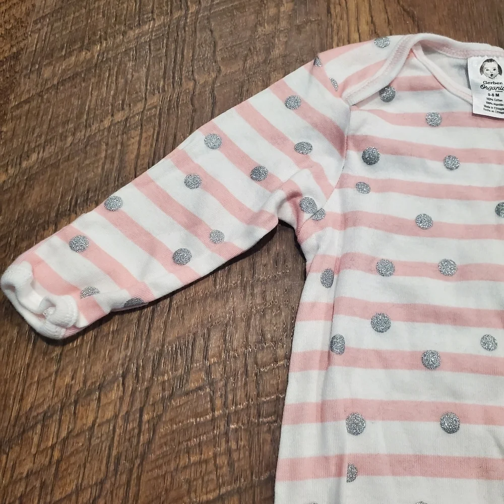 Gerber Baby Girl Cotton Sleep Sack Pink Striped Silver Sparkle Polka Dot Infant